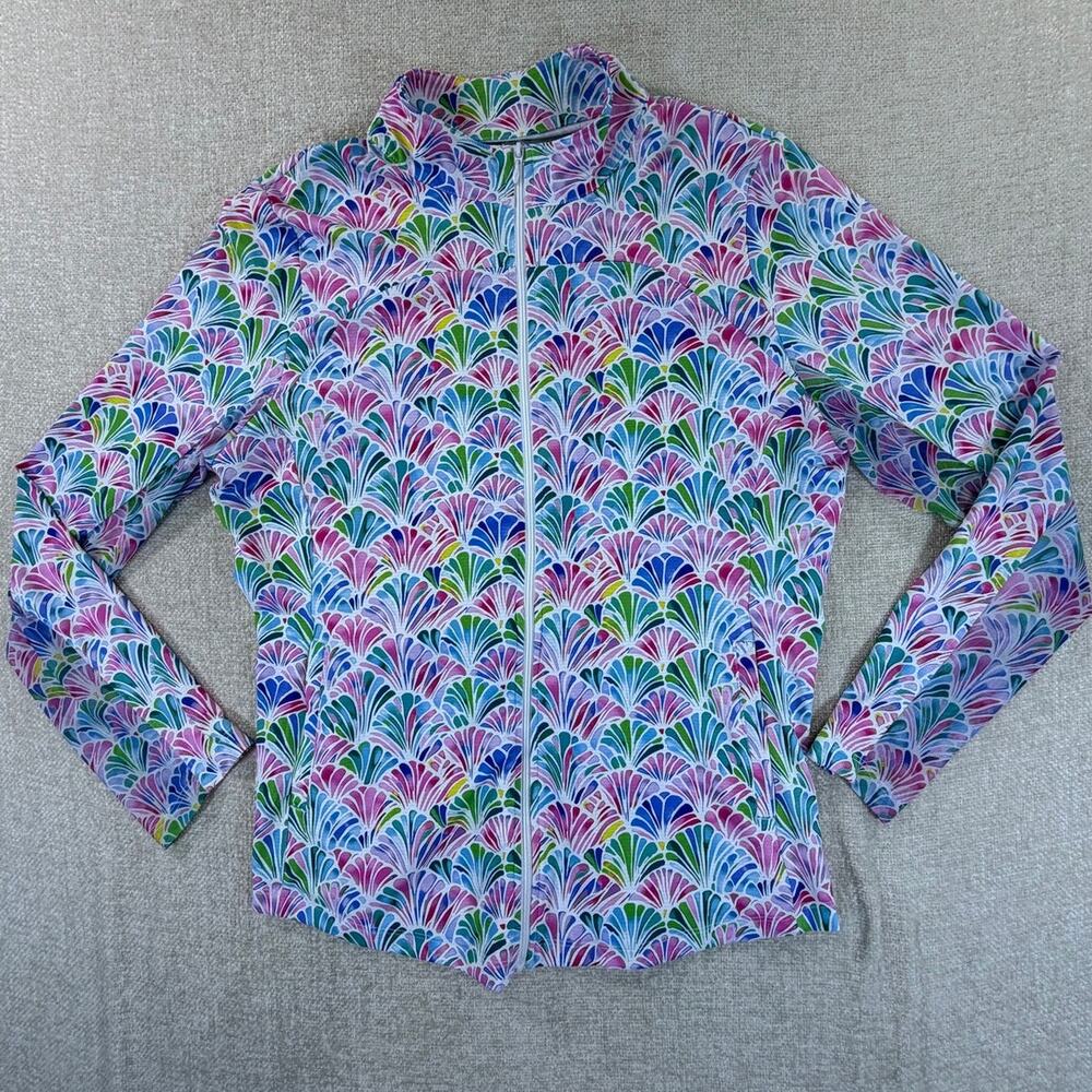 Gottex Women L Pink Blue Shell Zip Front L/S Athleisure Pickleball Windbreaker
